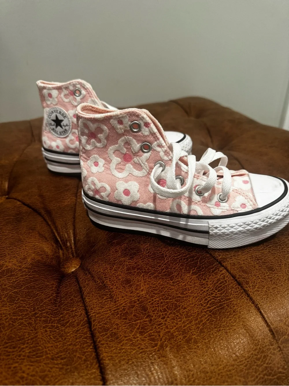 Converse Kids Pink Floral High-Top Canvas Sneakers